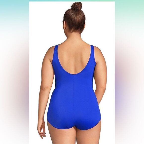 Lands End Electric Blue Chlorine Resistant Scoop Neck Tugless Swimsuit 16 - Picture 4 of 10